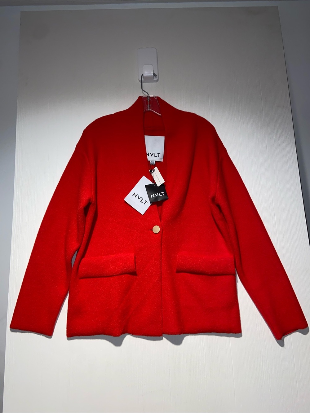 NWT NVLT Red Sweater Blazer Knit Jacket Gold Button Women’s Medium